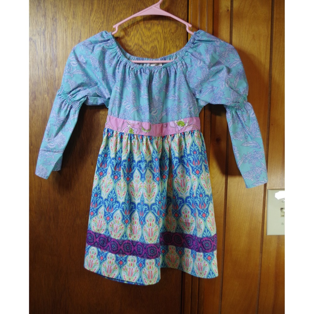 Matilda Jane Girls Size 12 Mixed Floral Damask Peasant Dress Blue Pink